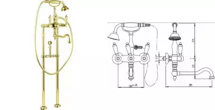 Напольный смеситель для ванны «Cezares» FIRST-VDPS2-03/24-M золото