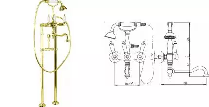 Напольный смеситель для ванны «Cezares» FIRST-VDPS2-03/24-Bi золото