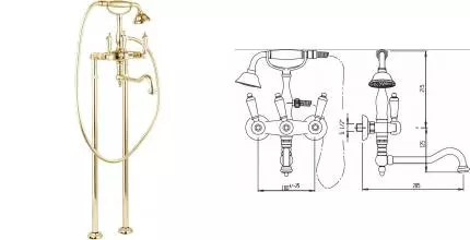 Напольный смеситель для ванны «Cezares» FIRST-VDP2-03/24-M золото