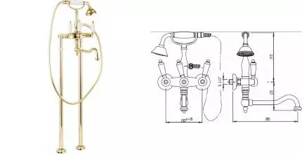 Напольный смеситель для ванны «Cezares» FIRST-VDP2-03/24-Bi золото