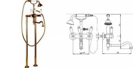 Напольный смеситель для ванны «Cezares» FIRST-VDP2-02-Bi бронза