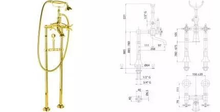 Напольный смеситель для ванны «Cezares» ATLANTIS-NOSTALGIA-VDPS-03/24 золото Напольный смеситель для ванны «Cezares» ATLANTIS-NOSTALGIA-VDPS-03/24 золото