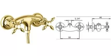 Смеситель для душа «Cezares» ATLANTIS-NOSTALGIA-DS-03/24 золото