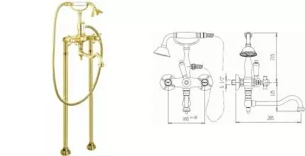 Напольный смеситель для ванны «Cezares» NOSTALGIA-VDP2-03/24-Bi золото