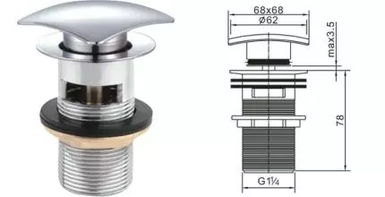 Донный клапан для раковины «Cezares» Articoli Vari CZR-SCQ2-01 с механизмом Клик-Клак хром