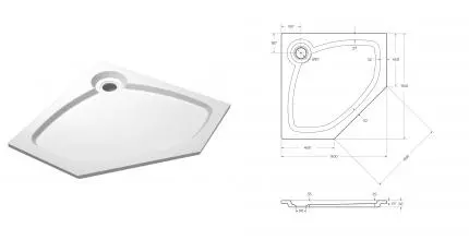 Душевой поддон «Cezares» TRAY-S-P-90-56-W 90/90 низкий из литьевого мрамора многоугольный без сифона белый