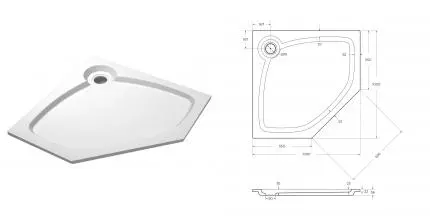 Душевой поддон «Cezares» TRAY-S-P-100-56-W 100/100 низкий из литьевого мрамора многоугольный без сифона белый