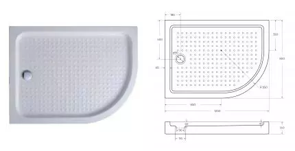 Душевой поддон «Cezares» TRAY-A-RH-120/90-550-15-W-L с сифоном низкий акриловый прямоугольно-асимметричный левый