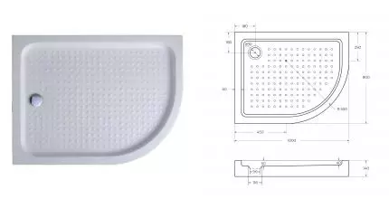 Душевой поддон «Cezares» TRAY-A-RH-100/80-550-15-W-L с сифоном низкий акриловый прямоугольно-асимметричный левый