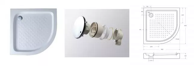 Душевой поддон «Cezares» TRAY-A-R-95-550-15-W 95/95 низкий акриловый четверть круга с сифоном белый Душевой поддон «Cezares» TRAY-A-R-95-550-15-W 95/95 низкий акриловый четверть круга с сифоном белый