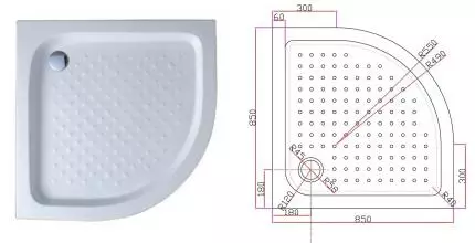 Душевой поддон «Cezares» TRAY-A-R-85-550-15-W 85/85 низкий акриловый четверть круга с сифоном белый