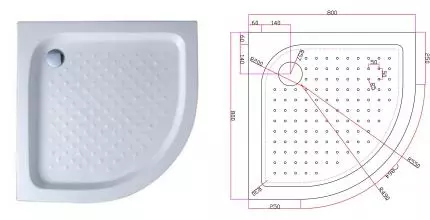 Душевой поддон «Cezares» TRAY-A-R-80-550-15-W с сифоном низкий акриловый четверть круга 