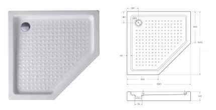 Душевой поддон «Cezares» TRAY-A-P-100-15-W с сифоном низкий акриловый многоугольный 