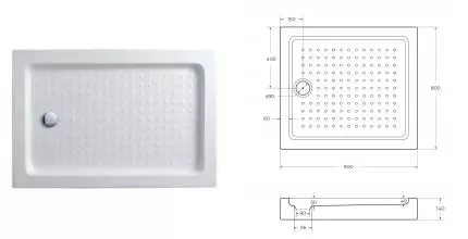 Душевой поддон «Cezares» TRAY-A-AH-90/80-15-W 90/80 средний акриловый прямоугольный с сифоном