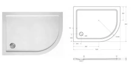 Душевой поддон «Cezares» TRAY-M-RH-120/90-550-35-W-L 120/90 низкий стеклопластик прямоугольно-асимметричный без сифона белый левый Душевой поддон «Cezares» TRAY-M-RH-120/90-550-35-W-L 120/90 низкий стеклопластик прямоугольно-асимметричный без сифона белый левый
