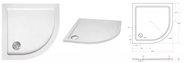 Душевой поддон «Cezares» TRAY-M-R-100-550-35-W 100/100 низкий стеклопластик четверть круга без сифона белый Душевой поддон «Cezares» TRAY-M-R-100-550-35-W 100/100 низкий стеклопластик четверть круга без сифона белый