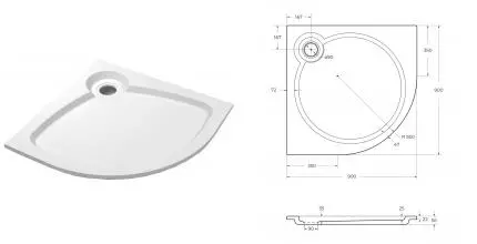 Душевой поддон «Cezares» TRAY-S-R-90-550-56-W 90/90 низкий из литьевого мрамора четверть круга без сифона белый