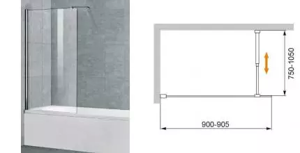 Шторка на ванну стеклянная «Cezares» LIBERTA-V-1-90/155-C-Cr прозрачная универсальная