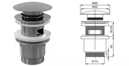 Донный клапан для раковины «Cezares» Articoli Vari CZR-SAT5-01 с механизмом Клик-Клак хром