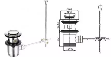 Донный клапан для раковины «Cezares» Articoli Vari CZR-SA2-01 полуавтомат хром
