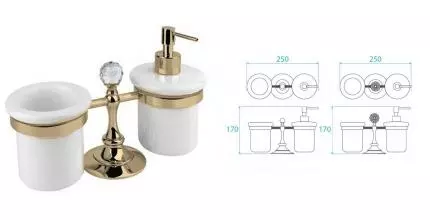 Стакан для зубных щёток и дозатор для жидкого мыла «Cezares» OLIMP-TDT-02-Sw на стол бронза/сваровски
