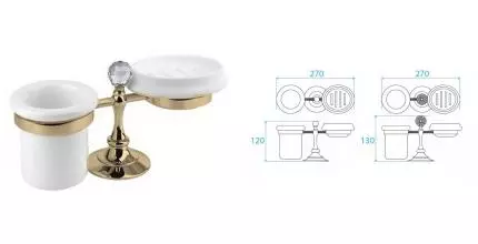 Мыльница со стаканом для зубных щёток «Cezares» OLIMP-STT-02-Sw на стол бронза/сваровски