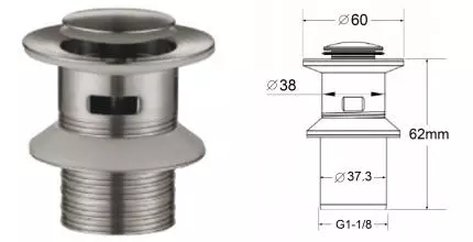 Донный клапан для раковины «Belbagno» BB-PCU-01-IN с механизмом Клик-Клак сатин