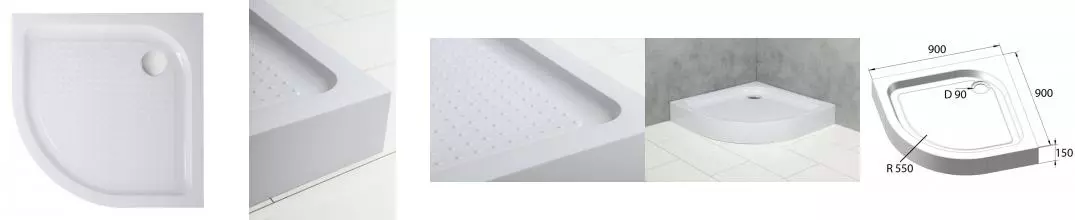 Душевой поддон «Belbagno» TRAY-BB-R-90-550-15-W с сифоном низкий акриловый четверть круга Душевой поддон «Belbagno» TRAY-BB-R-90-550-15-W с сифоном низкий акриловый четверть круга