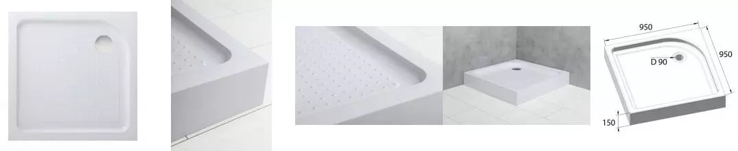 Душевой поддон «Belbagno» TRAY-BB-A-95-15-W с сифоном низкий акриловый квадратный Душевой поддон «Belbagno» TRAY-BB-A-95-15-W с сифоном низкий акриловый квадратный