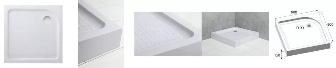 Душевой поддон «Belbagno» TRAY-BB-A-90-15-W с сифоном низкий акриловый квадратный Душевой поддон «Belbagno» TRAY-BB-A-90-15-W с сифоном низкий акриловый квадратный