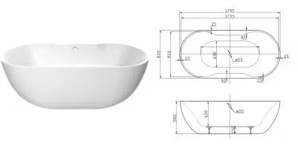 Ванна акриловая «Belbagno» BB28 179/85 с ножками без сифона белая