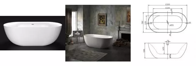 Ванна акриловая «Belbagno» BB27 150/78 с ножками без сифона белая Ванна акриловая «Belbagno» BB27 150/78 с ножками без сифона белая