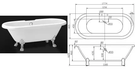 Ванна акриловая «Belbagno» BB21 177/80 без опор без сифона белая