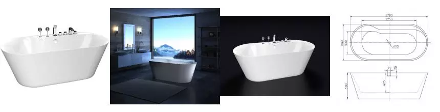 Ванна акриловая «Belbagno» BB14 178/84 с ножками без сифона белая