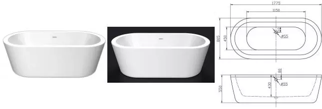 Ванна акриловая «Belbagno» BB12 177/80 с ножками без сифона белая Ванна акриловая «Belbagno» BB12 177/80 с ножками без сифона белая