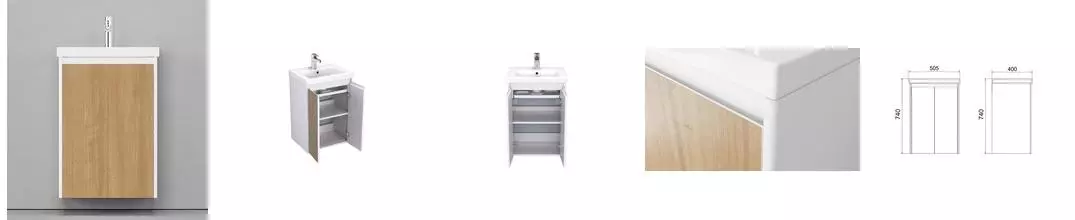 Тумба с раковиной «Velvex» Klaufs 50 (Como 50) подвесная шатанэ/белая