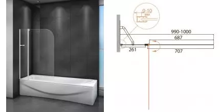Шторка на ванну стеклянная «Cezares» RELAX-V-11-100/140-P-Bi матовая левая