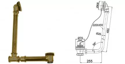Сифон для ванны слив-перелив «Belbagno» BB567-OVF-BRN перелив 48 см бронза с пробкой