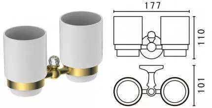 Двойной стакан для зубных щёток «Art&Max» Antic Crystal AM-2688SJ-Do на стену золото/белый