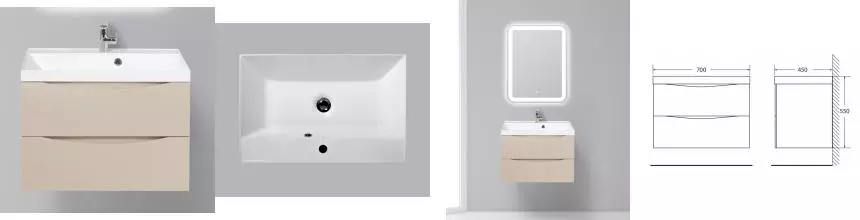 Тумба с раковиной «Belbagno» Marino 70 (BB700/450-LV-MR-AST) подвесная Crema Opaco Тумба с раковиной «Belbagno» Marino 70 (BB700/450-LV-MR-AST) подвесная Crema Opaco