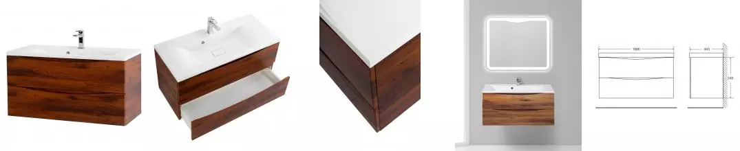 Тумба с раковиной «Belbagno» Marino 100 (BB1000/445-LV-MR-PR) подвесная Rovere Ciliegio