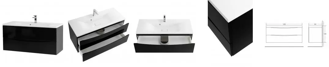 Тумба с раковиной «Belbagno» Marino 120 (BB1200/450-LV-MR-PR) подвесная Nero Lucido Тумба с раковиной «Belbagno» Marino 120 (BB1200/450-LV-MR-PR) подвесная Nero Lucido