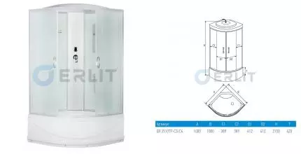 Душевая кабина «Erlit» Comfort 100/100 высокий поддон матовая/матовая Душевая кабина «Erlit» Comfort 100/100 высокий поддон матовая/матовая