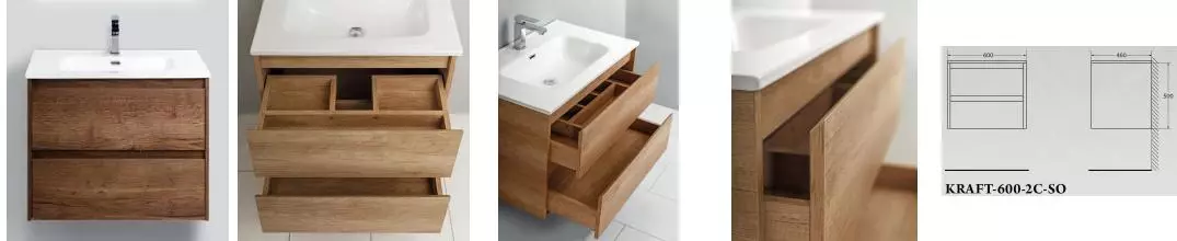 Тумба с раковиной «Belbagno» Kraft 60 (BB600ETL) подвесная Rovere Tabacco