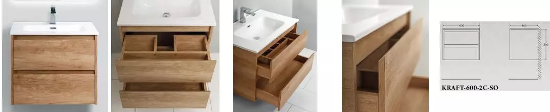 Тумба с раковиной «Belbagno» Kraft 60 (BB600ETL) подвесная Rovere Nebrasca Nature