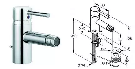 Смеситель для биде «Kludi» Bozz 385330576 с донным клапаном хром