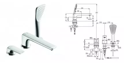 Смеситель на борт ванны «Kludi» Ameo 414470575 хром