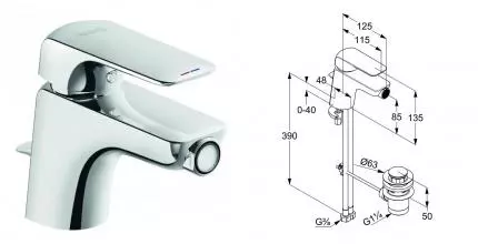 Смеситель для биде «Kludi» Ameo 412160575 с донным клапаном хром