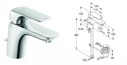 Смеситель для раковины «Kludi» Ameo 410290575 с донным клапаном хром