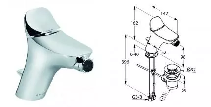 Смеситель для биде «Kludi» Ambienta 532160575 с донным клапаном хром